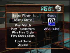 Le menu (Virtual Pool 64)