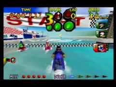 3, 2, 1, Goooooooooo c'est parti pour la course Sunny Beach du jeu Wave Race 64 sur Nintendo 64. Maximum power !!!! (Wave Race 64)