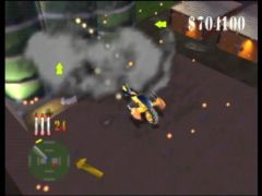 These silos are harder to destroy than a simple house, even with the Ballista motorcycle!  (Blast Corps)