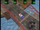 One of the many bonus levels of the game. Here, a time trial mode with a police car. 