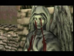 Certaines cinématiques de Castlevania sur Nintendo 64 sont vraiment réussies. Ici, les pleurs de sang de cette statue feront apparaître un monstre. (Castlevania)