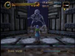 Première surprise dès le début du jeu Castlevania sur Nintendo 64, un gros squelette qui est le premier boss! (Castlevania)