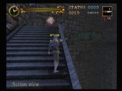 La caméra 'Action View' se positionne derrière le personnage (Castlevania: Legacy of Darkness)