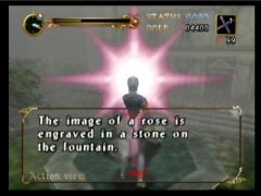 Une rose est dessinée sur le socle de la fontaine (Castlevania: Legacy of Darkness)