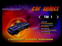 Sélection de la voiture (Destruction Derby 64)