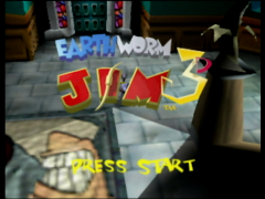 Ecran titre du jeu Earthworm Jim 3D sur Nintendo 64 (Earthworm Jim 3D)