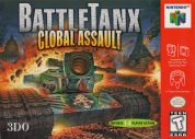 Scan of front side of box of Battletanx: Global Assault