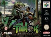 Scan of front side of box of Turok: Dinosaur Hunter