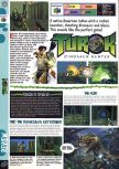 Scan of the review of Turok: Dinosaur Hunter published in the magazine Computer and Video Games 184, page 1