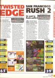 Scan of the review of Rush 2: Extreme Racing published in the magazine X64 14, page 1