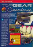 Scan of the review of Top Gear OverDrive published in the magazine Consoles + 083, page 1