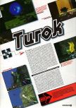 Scan of the review of Turok: Dinosaur Hunter published in the magazine Super Power 046, page 1