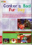 Scan of the review of Conker's Bad Fur Day published in the magazine Actu & Soluces 64 04, page 1