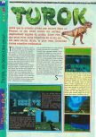 Scan of the review of Turok: Dinosaur Hunter published in the magazine Gameplay 64 01, page 1