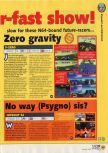 Scan of the preview of WipeOut 64 published in the magazine N64 07, page 1