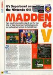 Scan of the review of Madden Football 64 published in the magazine N64 10, page 1