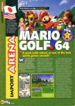 Scan of the review of Mario Golf published in the magazine N64 31, page 1