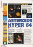 Scan of the review of Asteroids Hyper 64 published in the magazine N64 38, page 1