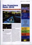 Scan of the review of San Francisco Rush 2049 published in the magazine N64 Gamer 34, page 1
