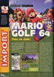 Scan of the review of Mario Golf published in the magazine X64 21, page 1