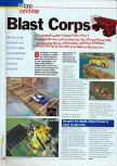 Scan of the review of Blast Corps published in the magazine 64 Extreme 7, page 1