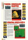 Scan of the review of Turok: Dinosaur Hunter published in the magazine Magazine 64 01, page 1